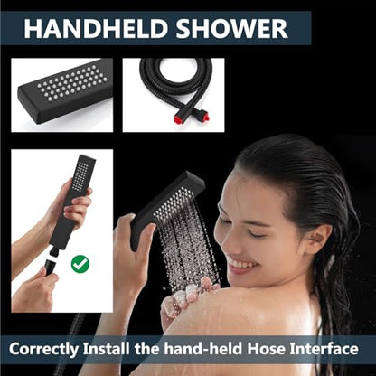 Aolemi Ceiling Shower Faucet with Handheld 8 Inch Head Matte Black | Shower Valve and Trim Kit,SUS304 Rain Head and Handle Set System,All Metal,Bathroom, Handheld Spray - color: Black, size: 8 Inch Ceiling Shower Head
