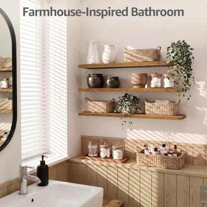 QEEIG 12" Deep Floating Shelves for Wall - 12 x 48 inch Book Shelf Bathroom Bedroom Kitchen Living Room Hanging Bookshelf Farmhouse Set of 3, Brown (026-120BN3) - color: A. Brown, size: 47.2" x 12"