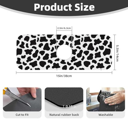 Cow Dalmatian Skin Print Black And White Kitchen Sink Splash Guard Faucet Mat Super Absorbent Fast Drying Mat Sink Gadgets-Fast Drying Pad Sink Mat For Kitchen Bathroom (15" X 5.5" ) - color: Cow Black And White