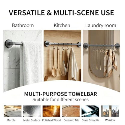 Suction Cup Towel Bar for Bathroom, Adjustable 14.6-24 inch | No Drill Towel Rack, Heavy Duty Stainless Steel Wall Mounted Towel Holder (Grey) - color: Grey
