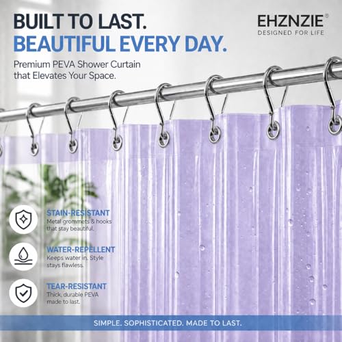EHZNZIE Purple Shower Curtain Liner 72x72, PEVA Waterproof Bath Curtain, No Chemical Smell, 3 Weighted Magnets, Durable with Rustproof Metal Grommets - color: Clear Purple, size: 72"W x 72"L (Pack of 1)