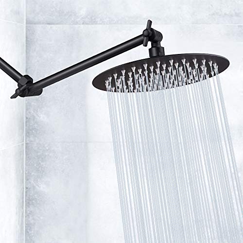NearMoon Rain Shower Head with 11'' Adjustable Arm, High Pressure Stainless Steel Rainfall Shower, Ultra-Thin Design - Pressure Boosting (8 Inch, Matte Black) - color: Matte Black, size: 8 Inch