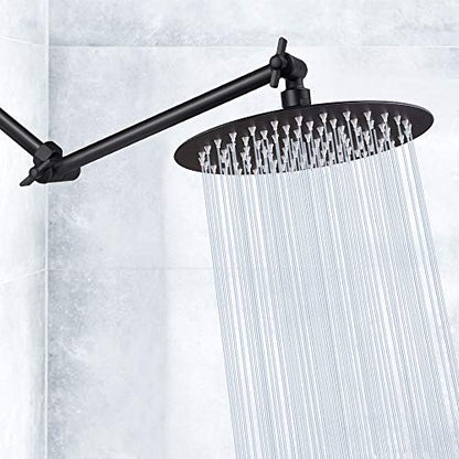 NearMoon Rain Shower Head with 11'' Adjustable Arm, High Pressure Stainless Steel Rainfall Shower, Ultra-Thin Design - Pressure Boosting (8 Inch, Matte Black) - color: Matte Black, size: 8 Inch