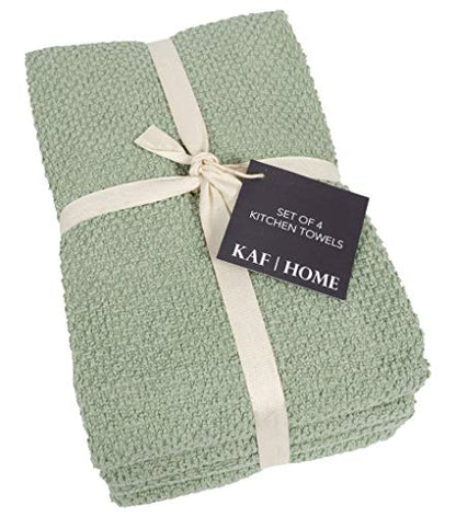 KAF Home Deluxe Popcorn Terry Kitchen Towels, Cotton Kitchen Dish Towels, Set of 4, French Green - color: French Green