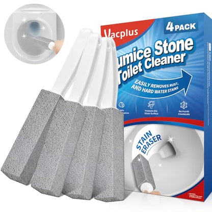 Vacplus Toilet Brush, 4 Pack, 100% Pumice Stone, Long Handle | Toilet Bowl Cleaner, Pool, Bathroom Sink, Removes Limescale Rust - color: Gray(2x Efficiency), size: 4 Count (Pack of 1)