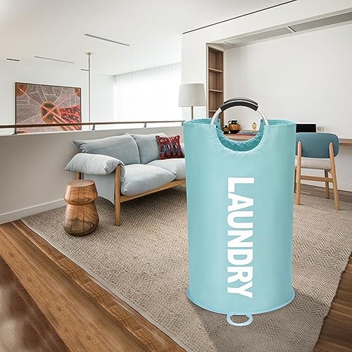 Maxsilan 90L Large Laundry Basket Bag, Collapsible Tall Hamper, Light Blue | Freestanding tall laundry bag & foldable washing basket. Extra large clothes storage bin with durable sturdy handles - color: Light Blue, size: 90L