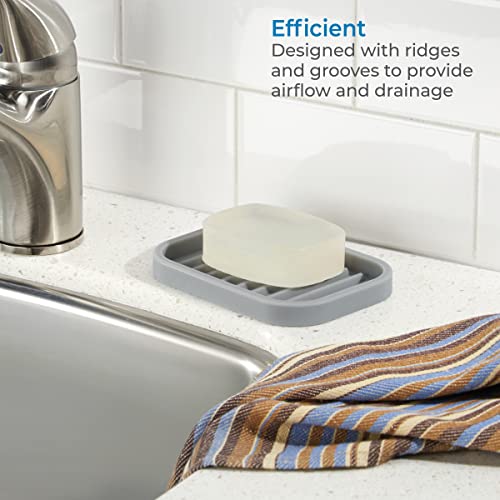 iDesign Silicone Soap Dish, Gray, Rectangular, 5" x 3.5" x 5" | Soap Saver, Kitchen Sponge Holder, The Lineo Collection - color: Gray