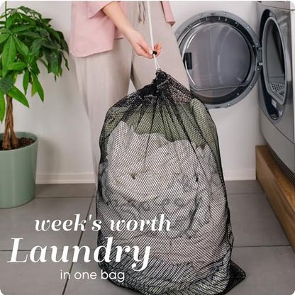 Handy Laundry Mesh XL Laundry Bag - Durable, Machine Washable with Secure Drawstring Closure - Perfect for College Dorms, Laundromats, Apartments (Black, Large 24" x 36") | XL 24x36 Mesh Laundry Bag, Secure Drawstring, Heavy Duty, Machine Washable, for De