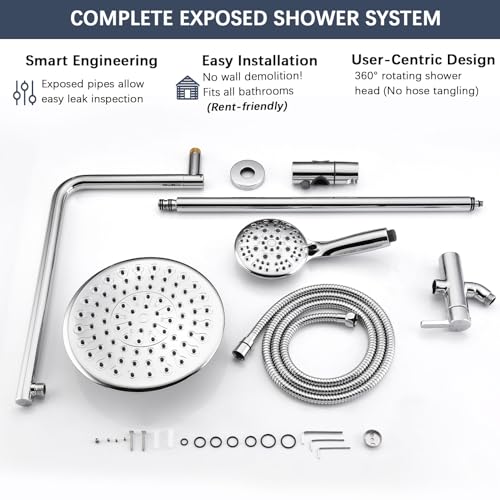 SonTiy 9" Shower Head with Handheld Spray, Rain Shower Heads System, 5 Spray Mode Handheld, Modern Shower System with Easy Reach Diverter, 72'' Hose and Height Adjustable Holder, Chrome - color: Chrome, style: 2.5 Gallons Per Minute-Round