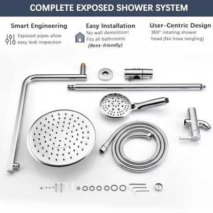 SonTiy 9" Shower Head with Handheld Spray, Rain Shower Heads System, 5 Spray Mode Handheld, Modern Shower System with Easy Reach Diverter, 72'' Hose and Height Adjustable Holder, Chrome - color: Chrome, style: 2.5 Gallons Per Minute-Round