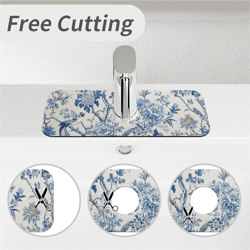 Kitchen Sink Splash Guard，Blue flowers and birds-1 Faucet Mat Sink Gadgets-Super Absorbent Fast Drying Mat Drip Catcher for Kitchen, Bathroom,Sink Mat, Dish Drying Mat, Bathroom(15" X 5.5" ) - color: Blue flowers and birds-1