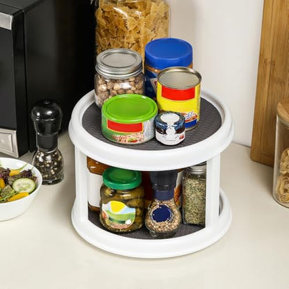 2 Pack, 2 Tier 10" Turntable Lazy Susan Spice Organizer - Rotating Seasoning Rack Spinner for Pantry Cabinet Kitchen Countertop, Table Top Organizing - Multiuse Two Tier Rotating Organization Rack - size: 10 inch - 2 Tier - 2 Pack