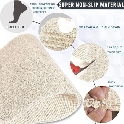 godehone Shower Mats Non Slip Without Suction Cups, PVC Loofah Bathroom Mats, Loofah Mats for Shower and Bathroom, Quick Drying, 17.1× 59 Inch, Beige - color: Beige, size: 59" x 17.1" (Rectangular)