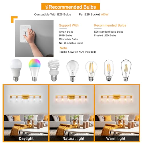 Gold 6 Light Bathroom Vanity Light Brush Gold Bathroom Light Fixtures Brass Vanity Lights for Bathrrom Large Wall Sconce with Clear Glass Shade E26 Socket - color: Gold, size: 6 Light