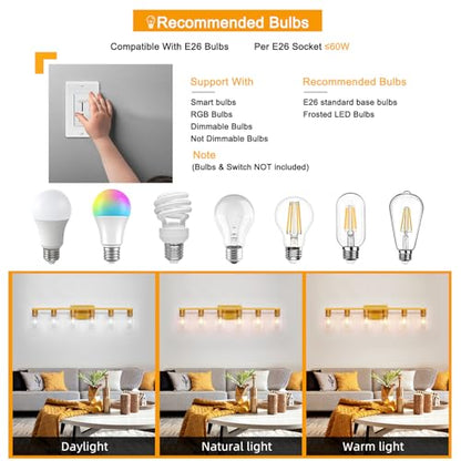 Gold 6 Light Bathroom Vanity Light Brush Gold Bathroom Light Fixtures Brass Vanity Lights for Bathrrom Large Wall Sconce with Clear Glass Shade E26 Socket - color: Gold, size: 6 Light
