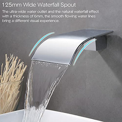 Waterfall Faucet Wall Mount,Brass Bathroom Waterfall Tub Faucet,Wall Mounted Bathtub Filler Tap,Chrome,KHBPC01U - color: Chrome, size: 1 Handle Style A