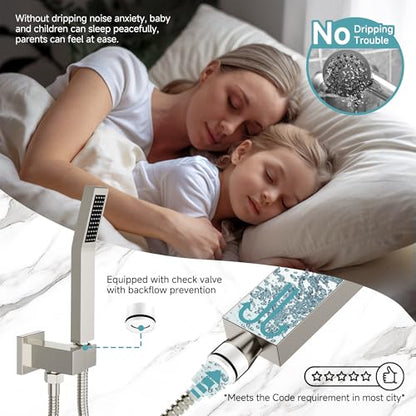 SR SUN RISE Shower Faucet Set & System - 12 Inch Rainfall Shower Head & Handle Set Wall Mounted Brushed Nickel Solid Brass Valve Trim Kit Included - color: Brushed Nickel, size: 12 Inch