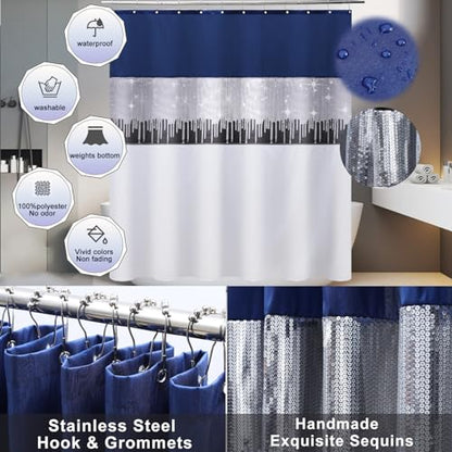 24PCS Bathroom Sets with Shower Curtain and Rugs, Navy Blue Bathroom Accessories Set Navy Blue Shower Curtain Set Bathroom Accessories with Bathroom Trash Can - size: Bath Set+Shower Curtain+Bath Rugs, style: Navy Blue