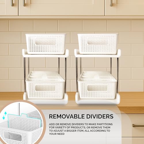 2 Tier Kitchen & Cabinet Drawer Storage Rack With Sliding Baskets – Adjustable Shelf Laundry Room Organization| Under Sink Organizer For Bathroom Accessories & Kitchen