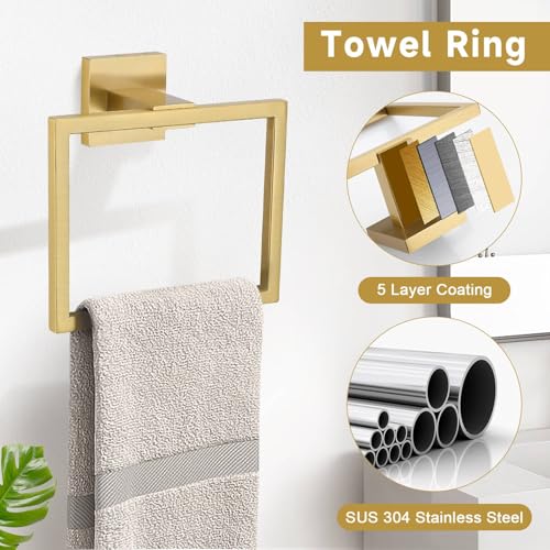 10-Piece Bathroom Hardware Accessories Set-Brushed Gold Towel Bar, Holder & Racks-SUS304 Stainless Steel-Wall Mounted,23.6-Inch - color: Brushed Gold, size: 10 Pcs