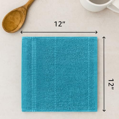 100% Cotton Washcloths 12x12 in, Blue Set (10 Pack) - color: Blue