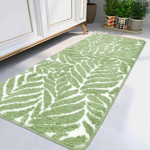 Sage Green Bathroom Rug Runner - Long Bath Mat for Bathroom Non Slip Bath Runner Decor Water Absorbent Long Rug for Bathtub Leaf Bath Mat 24" x 60" - color: Sage Green, size: 2' x 5' (Rectangular)