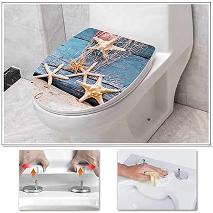 White Plastic Quick Release Toilet Seat - Oval Shape, Top Fixing with Adjustable Hinges, Easy Clean, Seagull and Starfish Design - One Size - color: Starfish