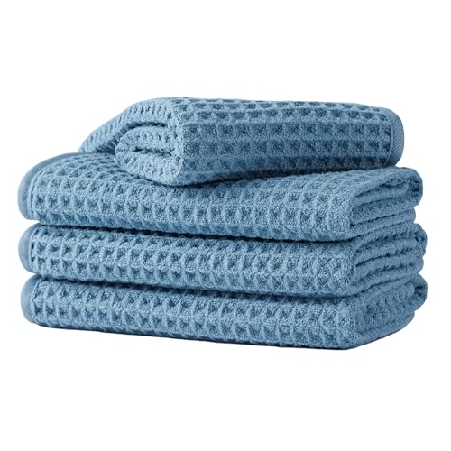 Microfiber Waffle Face Towels, 4 Pieces, Soft, Absorbent, Fast Drying, Lint Free 430 GSM (Blue) - color: Blue