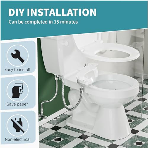 Bidet Attachment for Toilet, Dual Nozzle (Frontal and Rear Wash) Non-Electric Fresh Water Bidet Toilet Seat Attachment with Nozzle Self Cleaning, Adjustable Water Pressure (White) - color: White