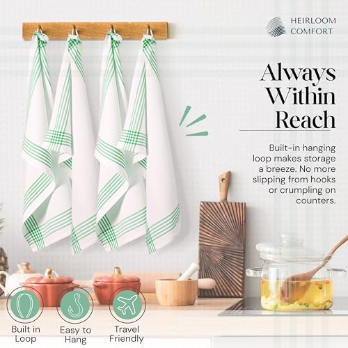 Dark Green Waffle Weave Kitchen Towels 3 Pack, 100% Cotton, 16x26 Inch, Ultra Absorbent, Quick Dry Dishcloths, Durable & Reusable Dish Towels for Home and Kitchen, Machine Washable - color: Dark Green, White, style: 3 Pack