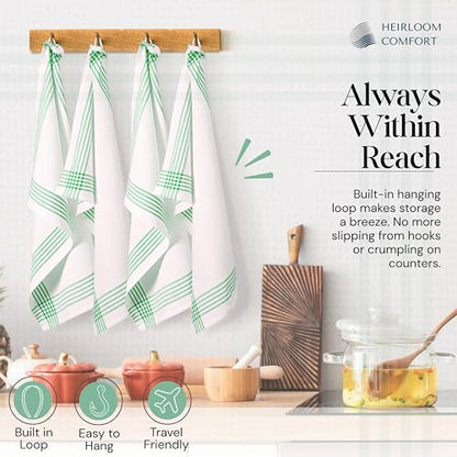 Dark Green Waffle Weave Kitchen Towels 3 Pack, 100% Cotton, 16x26 Inch, Ultra Absorbent, Quick Dry Dishcloths, Durable & Reusable Dish Towels for Home and Kitchen, Machine Washable - color: Dark Green, White, style: 3 Pack