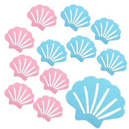 12 Pcs Blue and Pink Bathtub Stickers Non Slip | Shell Shaped, Safety Shower Treads, Adhesive, For Bathroom Bathtub & Shower Floor - color: Blue and Pink