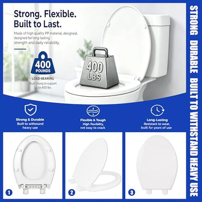 V-Shape Toilet Seat, Soft Close, Quick Release, White PP | Premium polypropylene resists stains, yellowing, cracking, fading, and everyday wear for dependable long-term performance