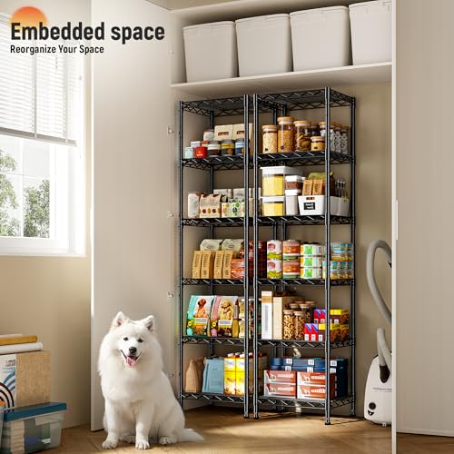 DurayLoly 15.8" W 6-Tier Narrow Wire Shelving, Adjustable Shelves, Kitchen | Slim 63"Hx11.8"D, 211lbs capacity, Leveling feet+anti-tip, Rustproof, Tool-free assembly, For kitchen, bath, laundry, pantry - size: 15.8"W x 11.8"D x 63"H