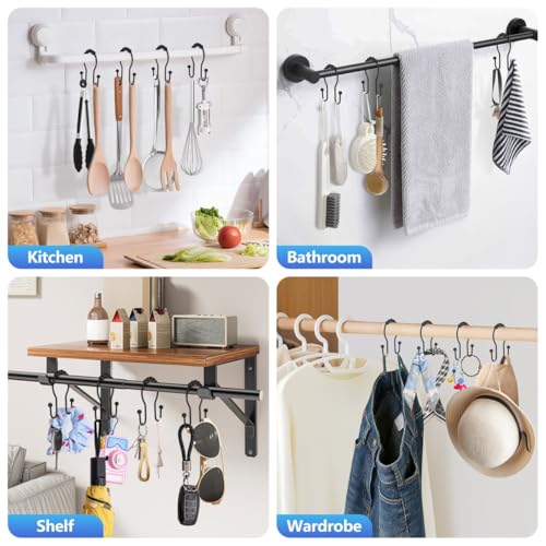 Resze 12PCS Shower Curtain Hooks, Sturdy Metal Shower Curtain Rings(Black) | Glide Roller Double Shower Hooks, Rust Proof Anti-Drop Curtain Hooks, Smooth Sliding Rings for Bathroom Shower Rods Curtains - color: Black
