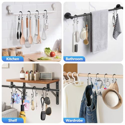 Resze 12PCS Shower Curtain Hooks, Sturdy Metal Shower Curtain Rings(Black) | Glide Roller Double Shower Hooks, Rust Proof Anti-Drop Curtain Hooks, Smooth Sliding Rings for Bathroom Shower Rods Curtains - color: Black