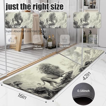 Bathroom Runner Mat Rugs Long,Golden Cool Lion King Beautiful Design Diatomite Stone Bath Mat Large Absorbent Diatomaceous Earth Mat Non Slip Fast Dry Shower Mat Bathroom Rugs Floor Mat 16x42in - color: Design02
