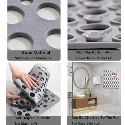 Casa and Beyond Shower Mat,Non Slip Bath Mat and Shower Mat with Suction Cups and Drain Holes,Bathroom Mat Easy to Clean Soft Machine Washable,Bathtub Mat Easy Dry&Cut (Blue,28" x 28"(Rectangular)) - color: Blue, size: 28" x 28" (Rectangular)