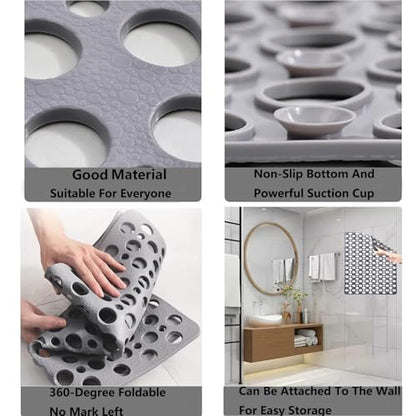 Casa and Beyond Shower Mat,Non Slip Bath Mat and Shower Mat with Suction Cups and Drain Holes,Bathroom Mat Easy to Clean Soft Machine Washable,Bathtub Mat Easy Dry&Cut (Blue,28" x 28"(Rectangular)) - color: Blue, size: 28" x 28" (Rectangular)