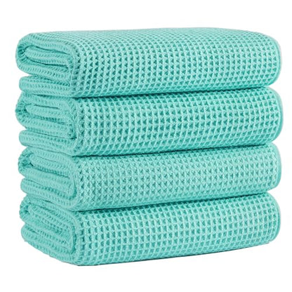 MICROFI Microfiber Waffle Bath Towels, 4 Pieces, Soft, Absorbent, Fast Drying, Lint Free 430 GSM (27''x55''/68.58 cm x139.7 cm) - color: Turquoise