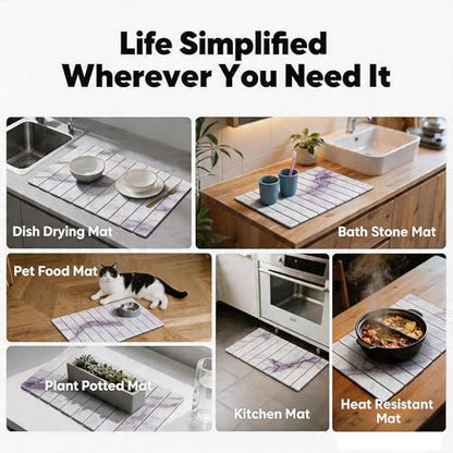 Stone Drying Mat for Kitchen Counter, Quick Diatomaceous Earth Mats for Dishes, 24"L x 16" W Super Absorbent Fast-Drying Collapsible Countertop Stone Mat (Marble White-06, 24" x 16") - color: Marble White-06