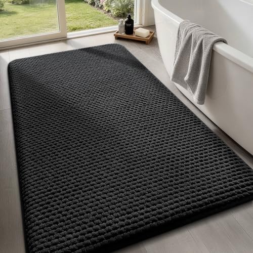 YIHOUSE Bathroom Rugs 24x36, Extra Thick Soft Absorbent Chenille Bath Rug Non-Slip Quick Dry, Machine Washable Bath Mats for Bathroom, Floor, Tub and Shower, Home Decor, Black - color: Black, size: 24" x 36"