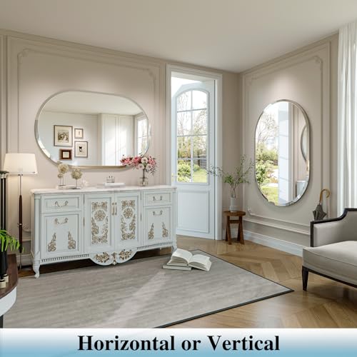 Frameless Oval Mirror, 48"x32" Beveled Oval Bathroom Mirrors | 5mm HD Glass, Anti-Rust, 15mm Frameless Beveled Mirror, French Cleat, Horizontally or Vertically, for bathroom/bedroom - size: 48"L x 32"W