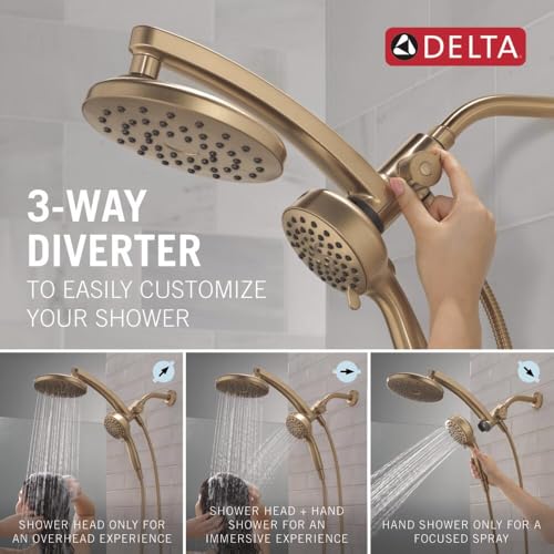 Delta 6-Setting PivotPro 3-in-1 Combination Shower Head with ProClean Spray, Brushed Nickel Round Shower Head Rainfall with Handheld Spray, 1.75 GPM, SpotShield Brushed Nickel 75649SN - color: Spotshield Brushed Nickel