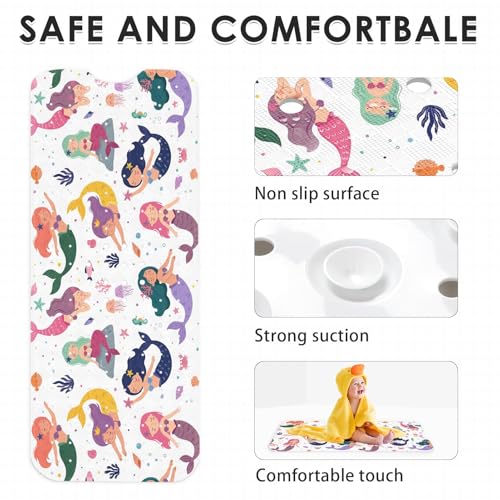 Cute Kids Sea Bathtub Shower Mat Summer Mermaid Nautical Non-Slip Tub Extra Long Bath Floor 40X16 Inch Machine Washable for Bathroom Tub Bath Mat for Toddler and Baby - color: Cute Mermaid