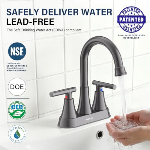 Bathroom Faucet, Hurran 4 inch Centerset 2-Handle Lead-Free, Brushed Grey | Bathroom Sink Faucet with Pop-up Drain and Supply Lines, Stainless Steel Faucet for Vanity RV Restroom Laundry Outdoor Sink - color: Brushed Grey