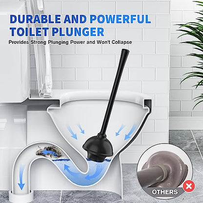 LOVLOY Toilet Plunger and Brush, Silicone Bowl Brush and Heavy Duty Toilet Plunger Set with Ventilated Holder, 2-in-1 Toilet Brush and Plunger Combo for 5.3-inch Toilet Drain Bathroom Cleaning - color: Black