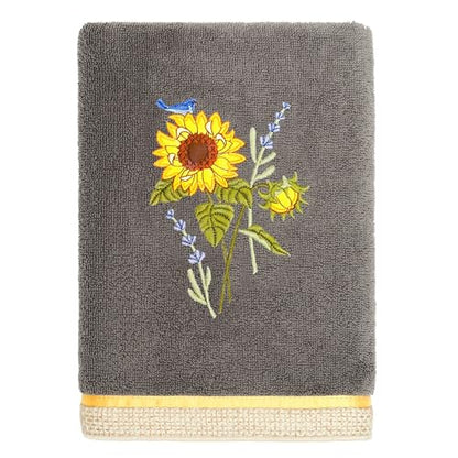 Jubilant 4-Piece Premium Towel Set, Vibrant Floral Applique, Luxurious Turkish Cotton, Soft & Durable, Elegant Bath Ensemble, 2 Bath 2 Hand Towels, Charcoal - color: Charcoal, size: 2 Pcs Bath 2 Pcs Hand Towel