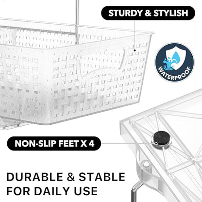Simple Houseware 2 Tier Pull-Out Sliding Drawer Under Sink Storage, Clear | Great for Kitchen Bathroom Tray Shelf Organizer - color: Clear