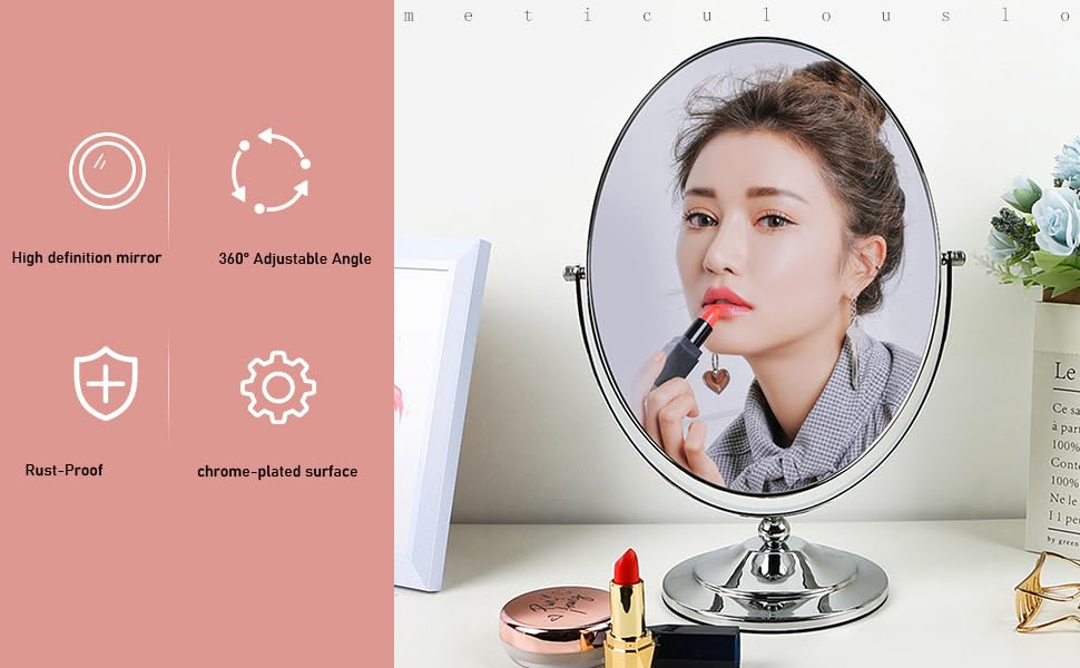 Surdy Vanity Mirror Makeup Mirror with Stand, 1X/3X Magnification Double Sided 360 Degree Swivel Magnifying Mirror, Portable Table Desk Counter top Mirror Bathroom Shaving Mirror